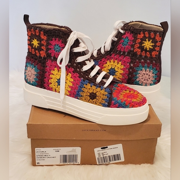Lucky Brand Curla Spring Multi Ashbury Crochet High-Top Platform Sneaker Size 10 - Picture 2 of 7